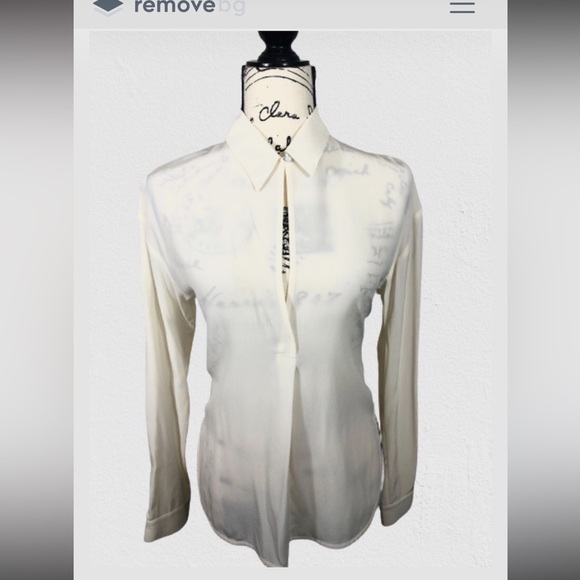 Brochu Walker Tops - Brochu Walker Cream Longsleeve Key‎ hole Buttun Up Blouse